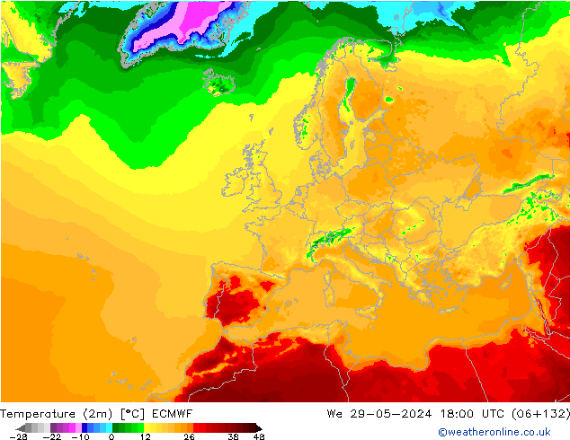 Temperature (2m) ECMWF We 29.05.2024 18 UTC