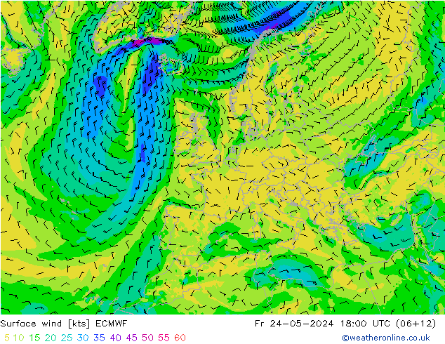 Vent 10 m ECMWF ven 24.05.2024 18 UTC