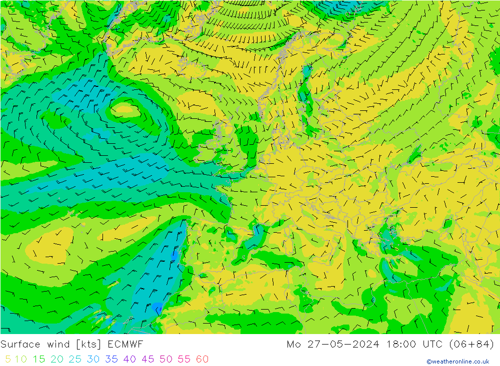 Bodenwind ECMWF Mo 27.05.2024 18 UTC