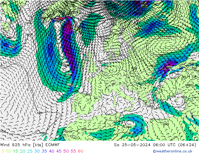 Wind 925 hPa ECMWF Sa 25.05.2024 06 UTC