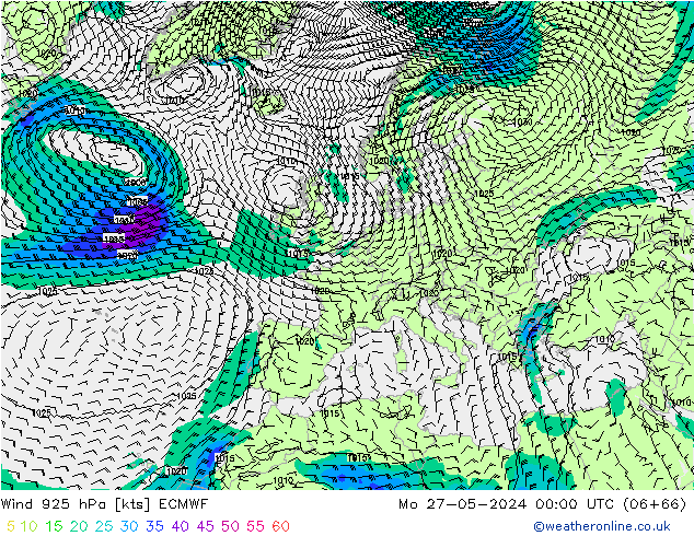 Wind 925 hPa ECMWF Mo 27.05.2024 00 UTC