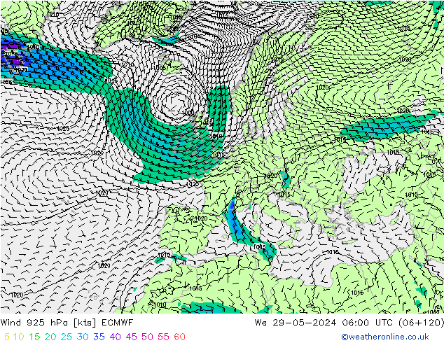 Wind 925 hPa ECMWF St 29.05.2024 06 UTC