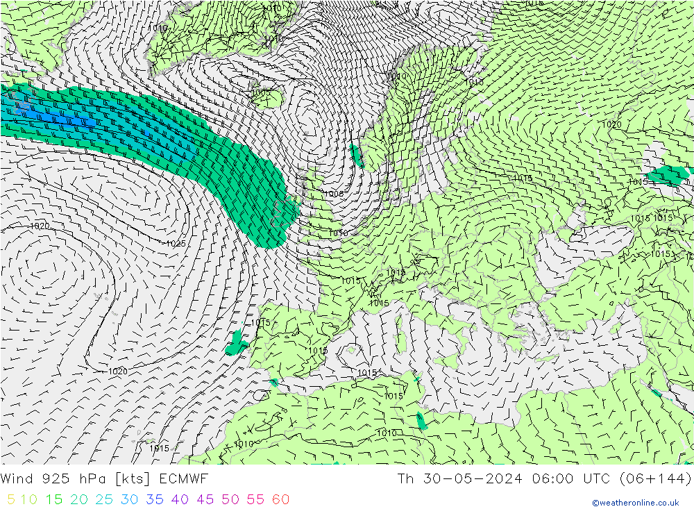 Wind 925 hPa ECMWF Čt 30.05.2024 06 UTC