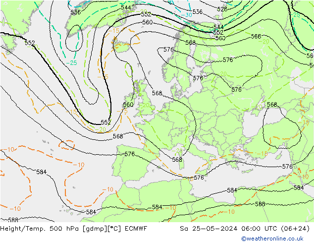 Height/Temp. 500 hPa ECMWF Sáb 25.05.2024 06 UTC