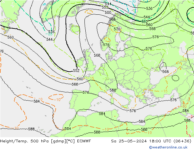 Geop./Temp. 500 hPa ECMWF sáb 25.05.2024 18 UTC