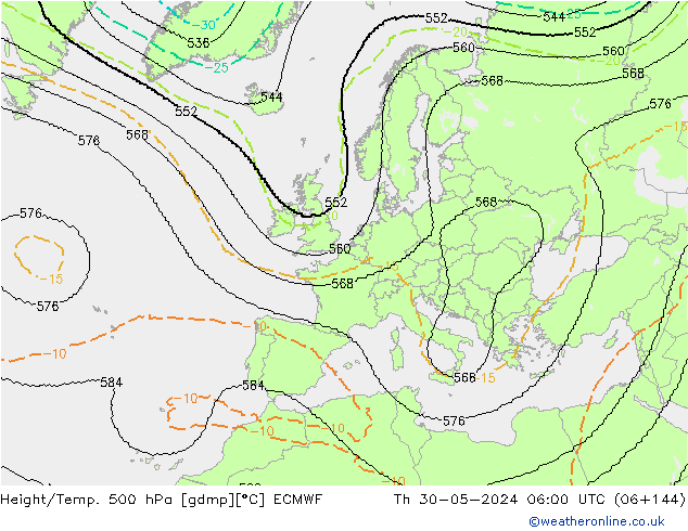 Height/Temp. 500 hPa ECMWF Th 30.05.2024 06 UTC