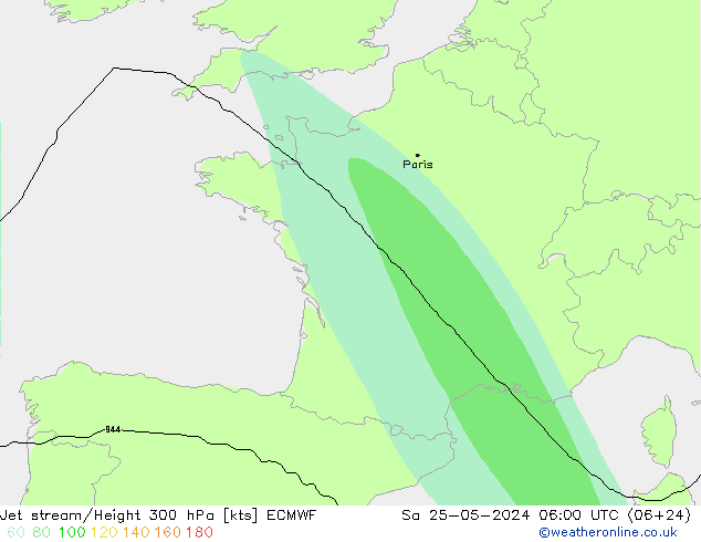 Jet stream/Height 300 hPa ECMWF Sa 25.05.2024 06 UTC