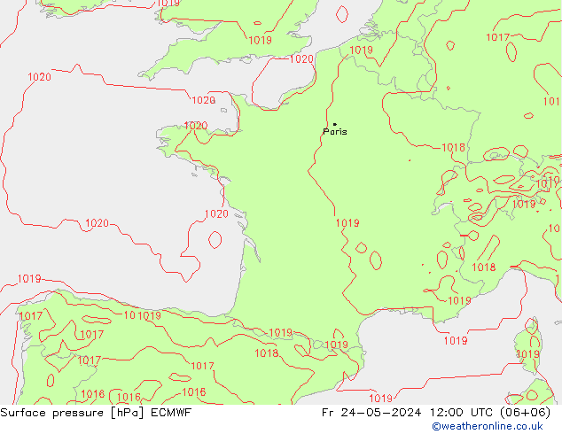 Bodendruck ECMWF Fr 24.05.2024 12 UTC