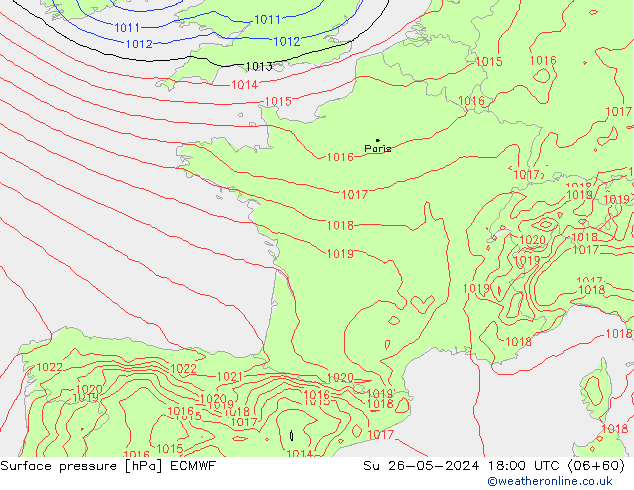 pressão do solo ECMWF Dom 26.05.2024 18 UTC