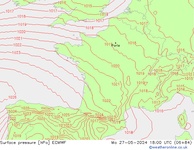 pressão do solo ECMWF Seg 27.05.2024 18 UTC