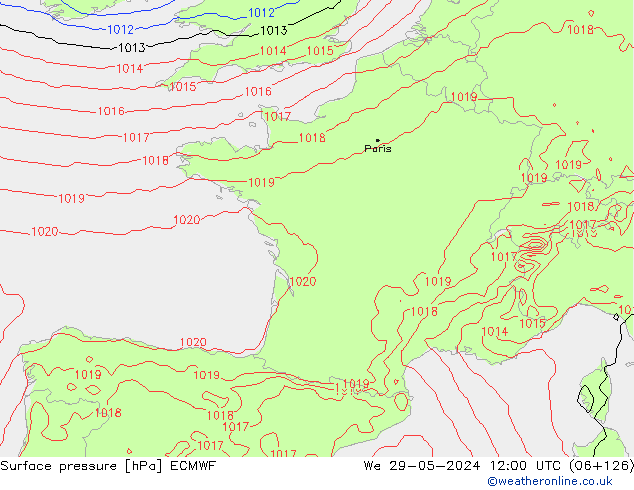 Atmosférický tlak ECMWF St 29.05.2024 12 UTC