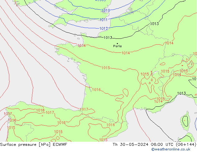 Pressione al suolo ECMWF gio 30.05.2024 06 UTC