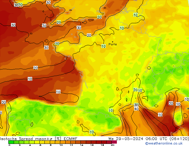 Isotachs Spread ECMWF mer 29.05.2024 06 UTC