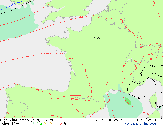 High wind areas ECMWF  28.05.2024 12 UTC