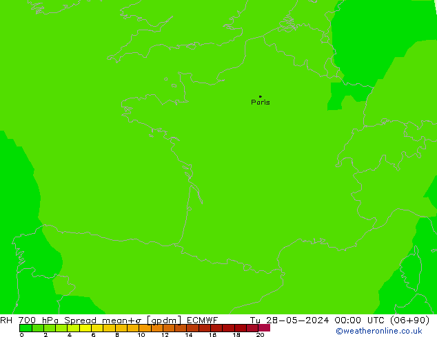 RH 700 hPa Spread ECMWF Tu 28.05.2024 00 UTC