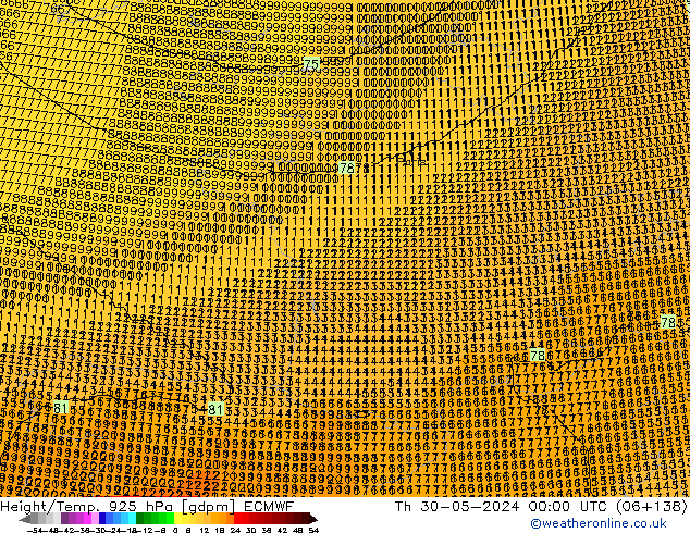 Height/Temp. 925 гПа ECMWF чт 30.05.2024 00 UTC