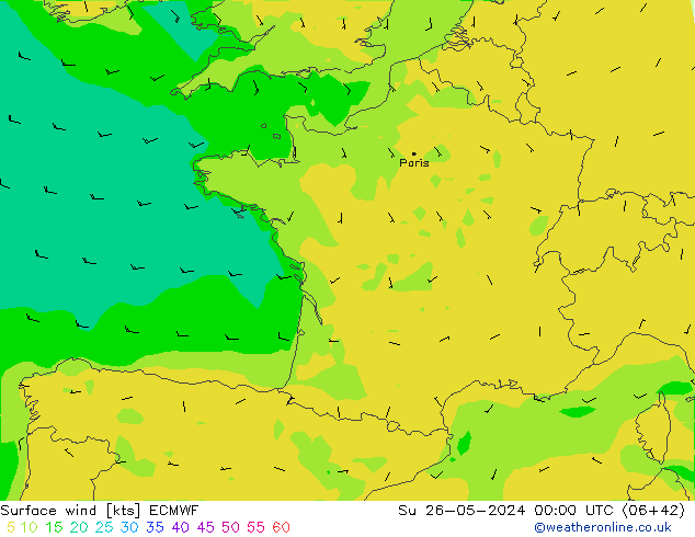 Wind 10 m ECMWF zo 26.05.2024 00 UTC