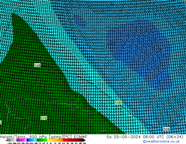 Géop./Temp. 500 hPa ECMWF sam 25.05.2024 06 UTC