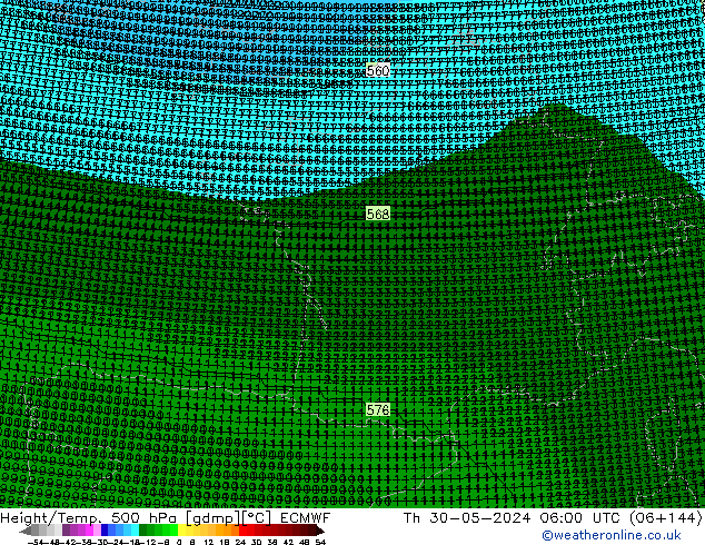 Height/Temp. 500 hPa ECMWF Th 30.05.2024 06 UTC