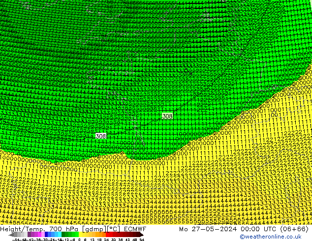 Height/Temp. 700 hPa ECMWF Mo 27.05.2024 00 UTC