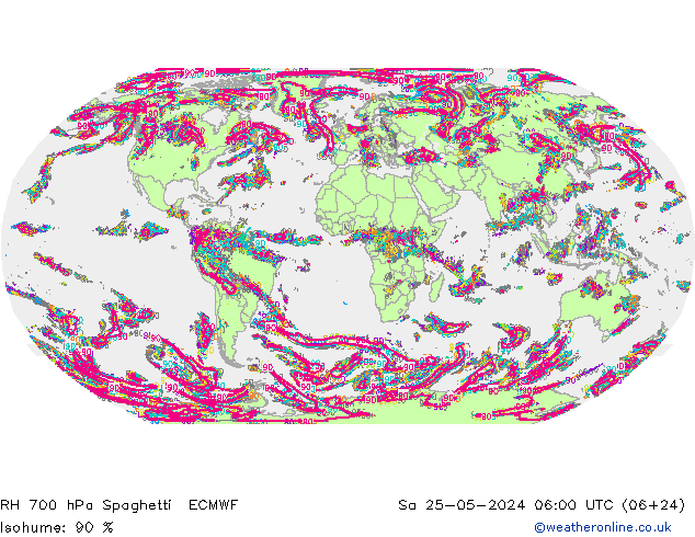 RH 700 hPa Spaghetti ECMWF So 25.05.2024 06 UTC
