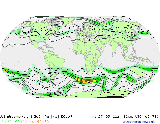 Jet stream/Height 300 hPa ECMWF Mo 27.05.2024 12 UTC