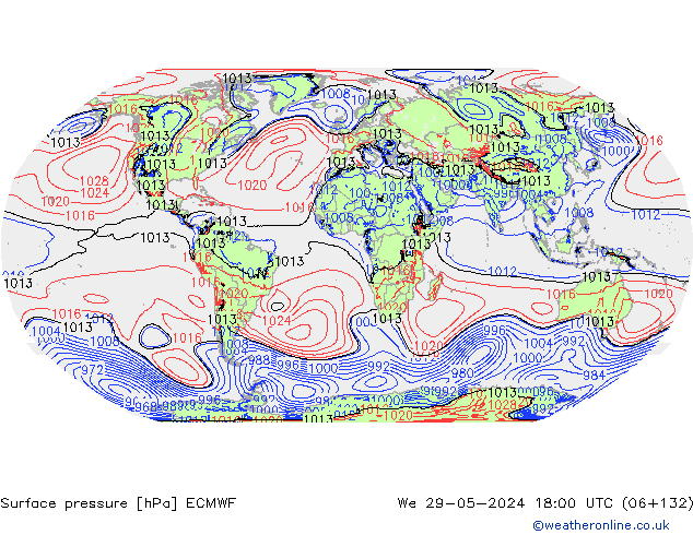 Atmosférický tlak ECMWF St 29.05.2024 18 UTC