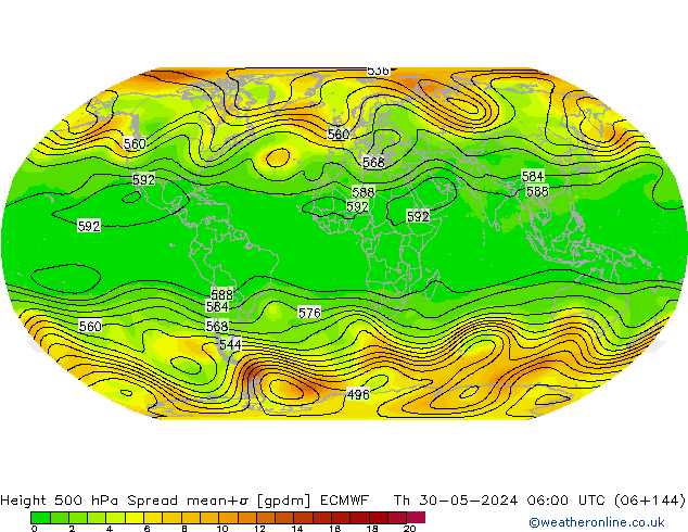 Height 500 hPa Spread ECMWF Qui 30.05.2024 06 UTC