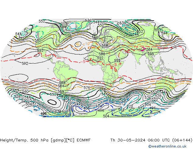 Height/Temp. 500 hPa ECMWF Do 30.05.2024 06 UTC