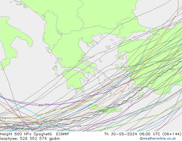 Géop. 500 hPa Spaghetti ECMWF jeu 30.05.2024 06 UTC