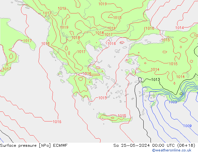 Presión superficial ECMWF sáb 25.05.2024 00 UTC