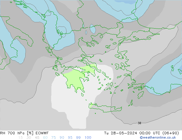 RH 700 гПа ECMWF вт 28.05.2024 00 UTC