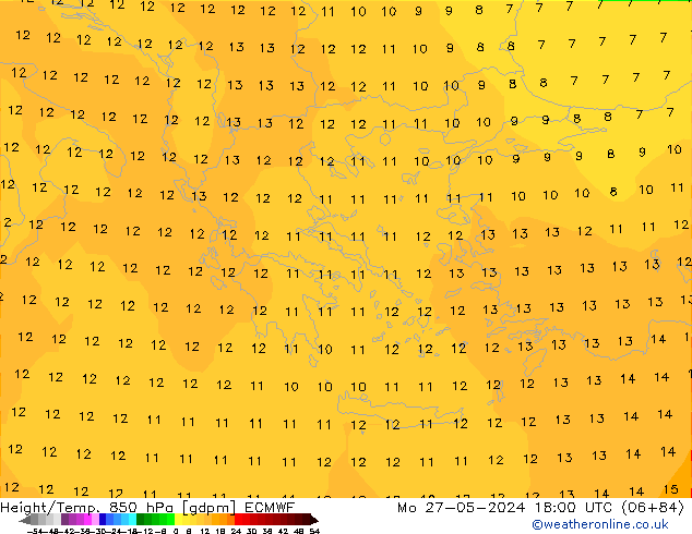 Hoogte/Temp. 850 hPa ECMWF ma 27.05.2024 18 UTC