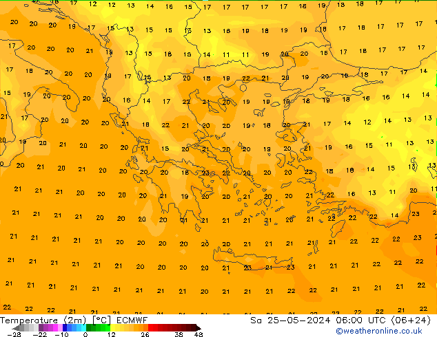 Temperature (2m) ECMWF Sa 25.05.2024 06 UTC