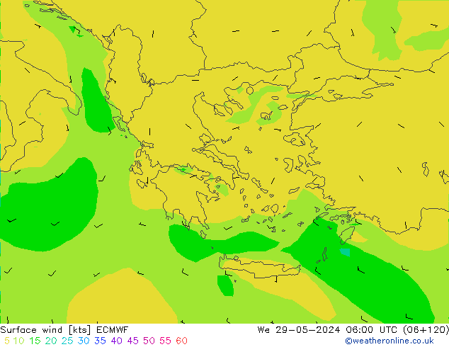 wiatr 10 m ECMWF śro. 29.05.2024 06 UTC