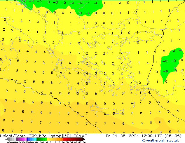 Height/Temp. 700 hPa ECMWF Fr 24.05.2024 12 UTC