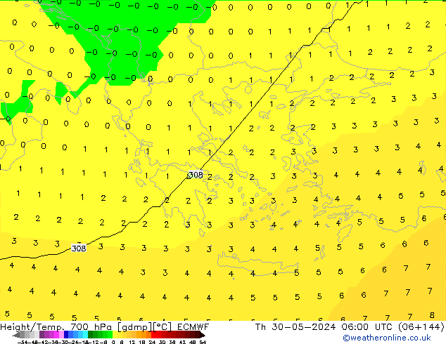 Height/Temp. 700 hPa ECMWF Čt 30.05.2024 06 UTC