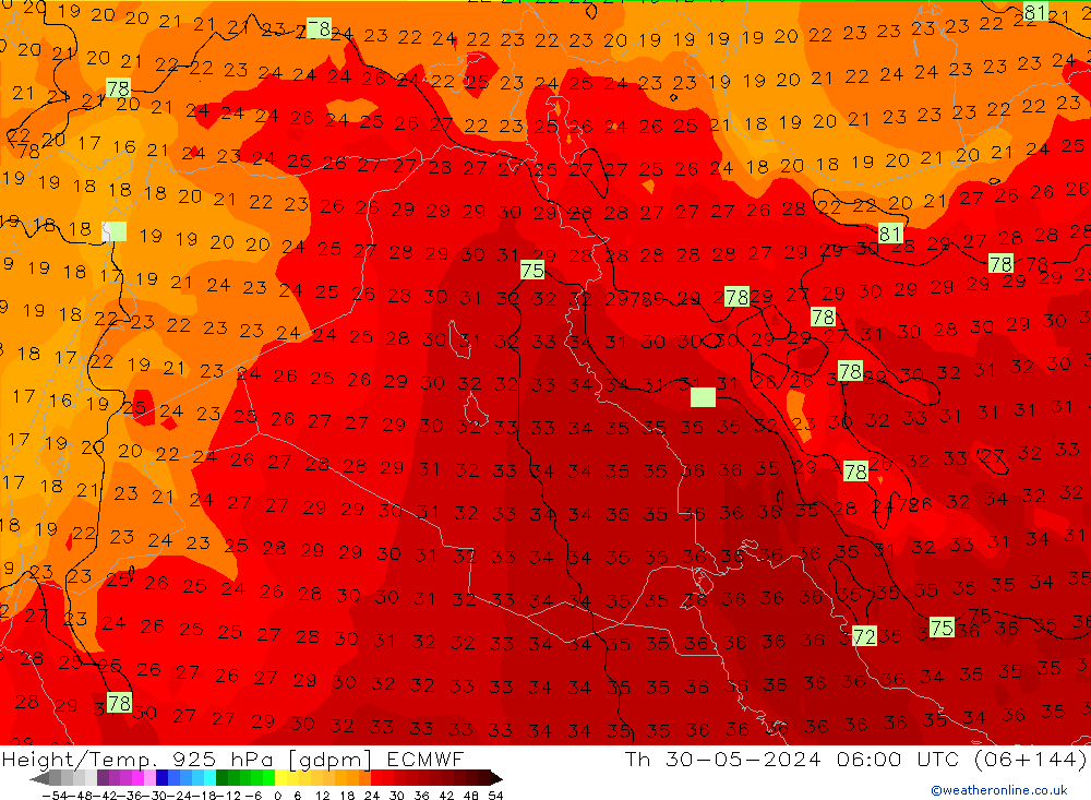 Yükseklik/Sıc. 925 hPa ECMWF Per 30.05.2024 06 UTC