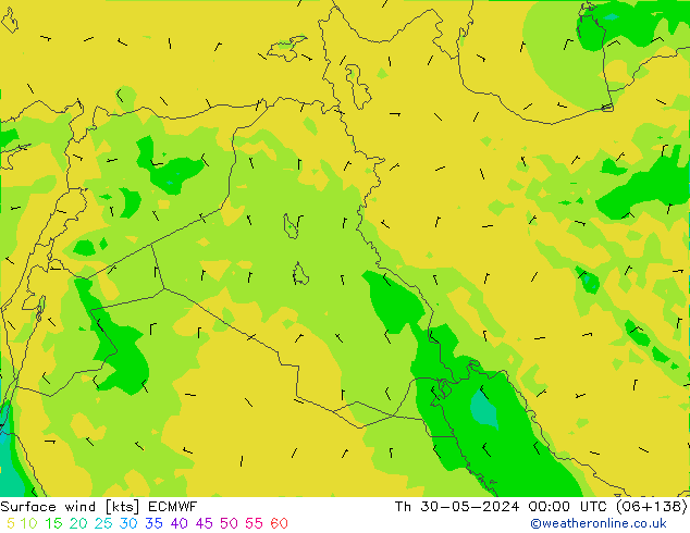 Viento 10 m ECMWF jue 30.05.2024 00 UTC