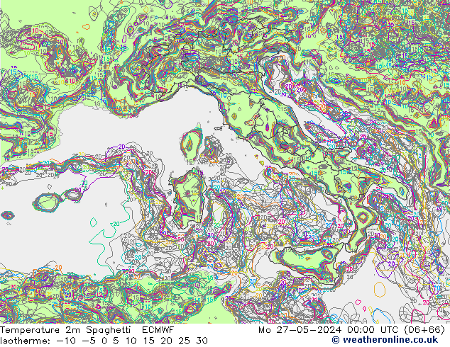 mapa temperatury 2m Spaghetti ECMWF pon. 27.05.2024 00 UTC