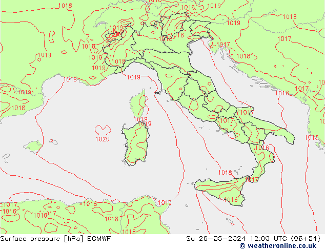 Atmosférický tlak ECMWF Ne 26.05.2024 12 UTC