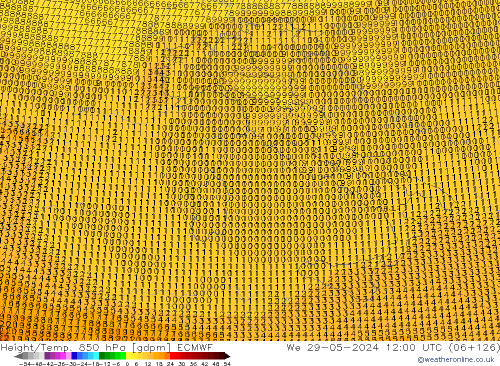 Height/Temp. 850 hPa ECMWF We 29.05.2024 12 UTC