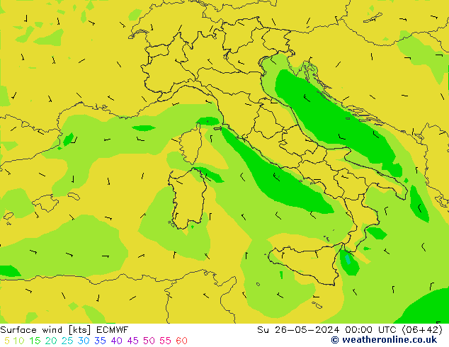 Wind 10 m ECMWF zo 26.05.2024 00 UTC