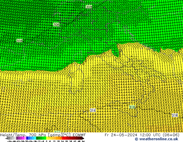 Height/Temp. 700 hPa ECMWF  24.05.2024 12 UTC