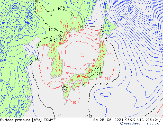 Surface pressure ECMWF Sa 25.05.2024 06 UTC