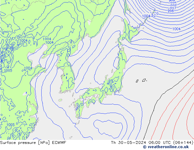 Atmosférický tlak ECMWF Čt 30.05.2024 06 UTC