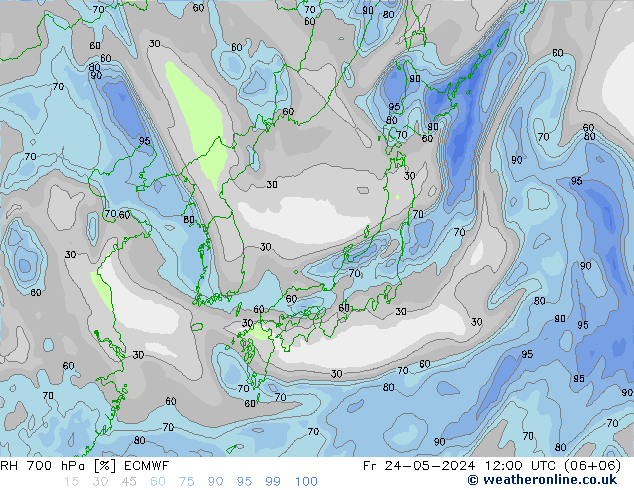 RH 700 hPa ECMWF Fr 24.05.2024 12 UTC