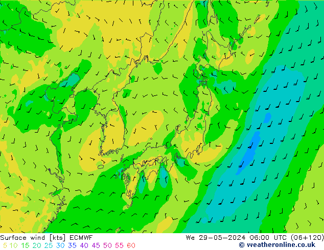 Viento 10 m ECMWF mié 29.05.2024 06 UTC