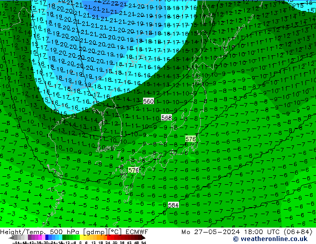 Height/Temp. 500 hPa ECMWF Po 27.05.2024 18 UTC