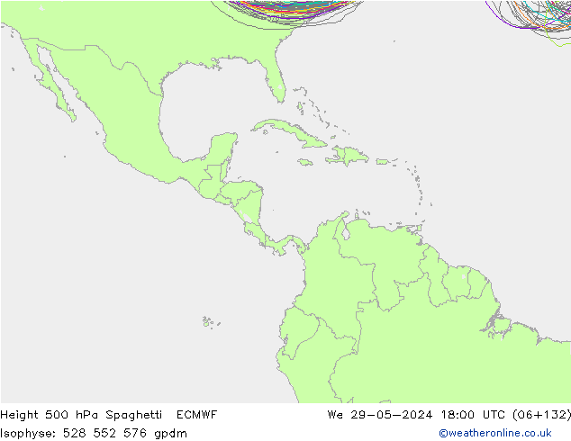 Height 500 гПа Spaghetti ECMWF ср 29.05.2024 18 UTC